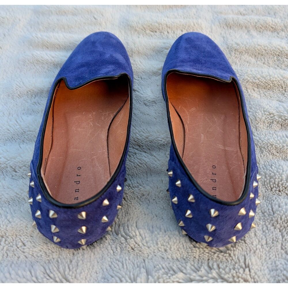 SANDRO Royal Blue Suede Spike Studded Slip On Loafers / Flats, Size 37 (U.S. 7) - Picture 11 of 14